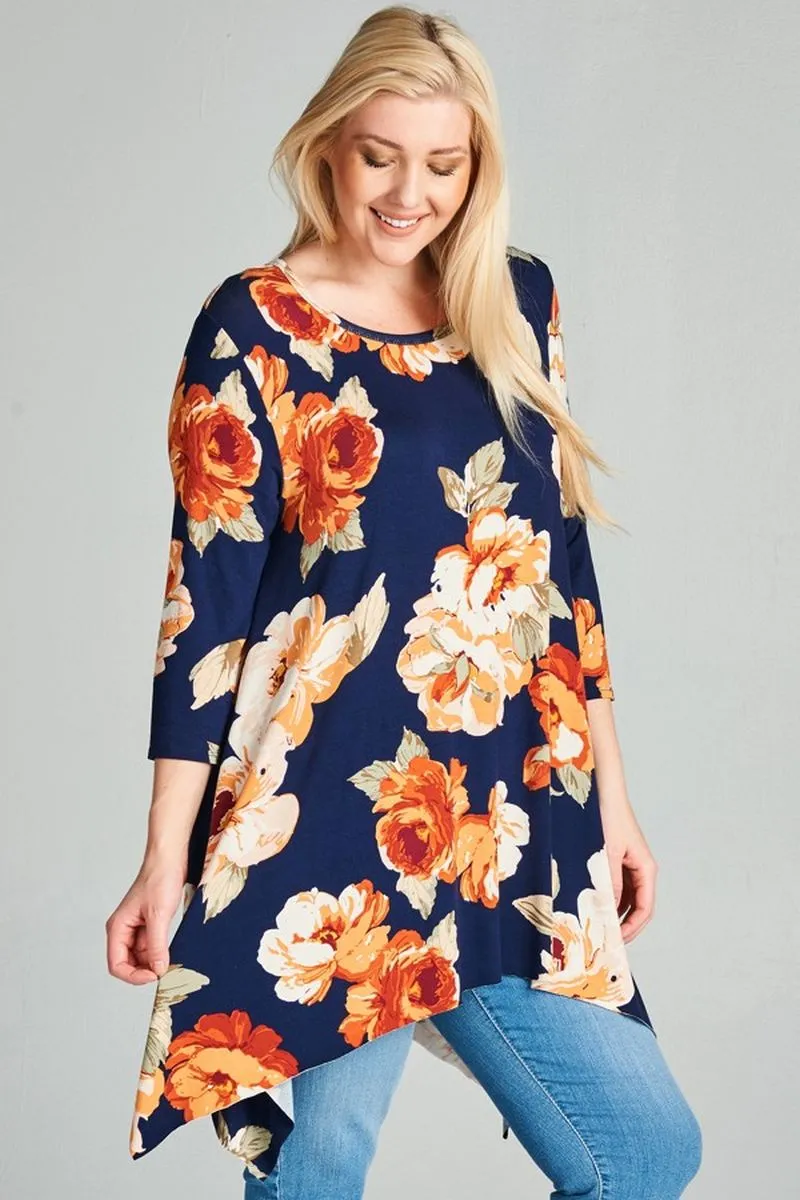 Navy Floral Swing Top Plus Size