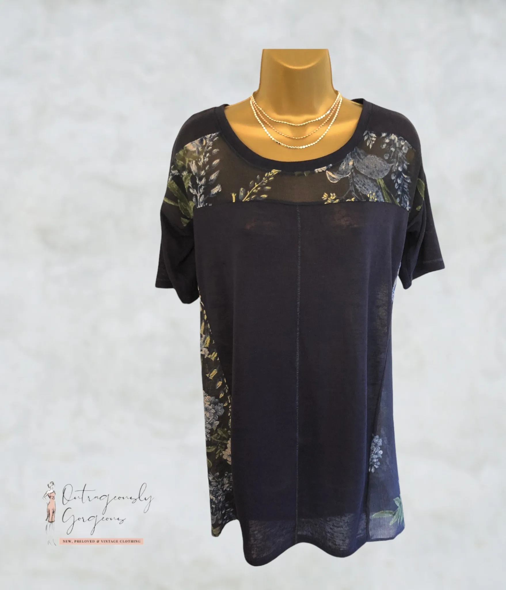 Next Women's Navy Sheer Floral Tunic Dress, Long Top UK 10 US 6 EU 38