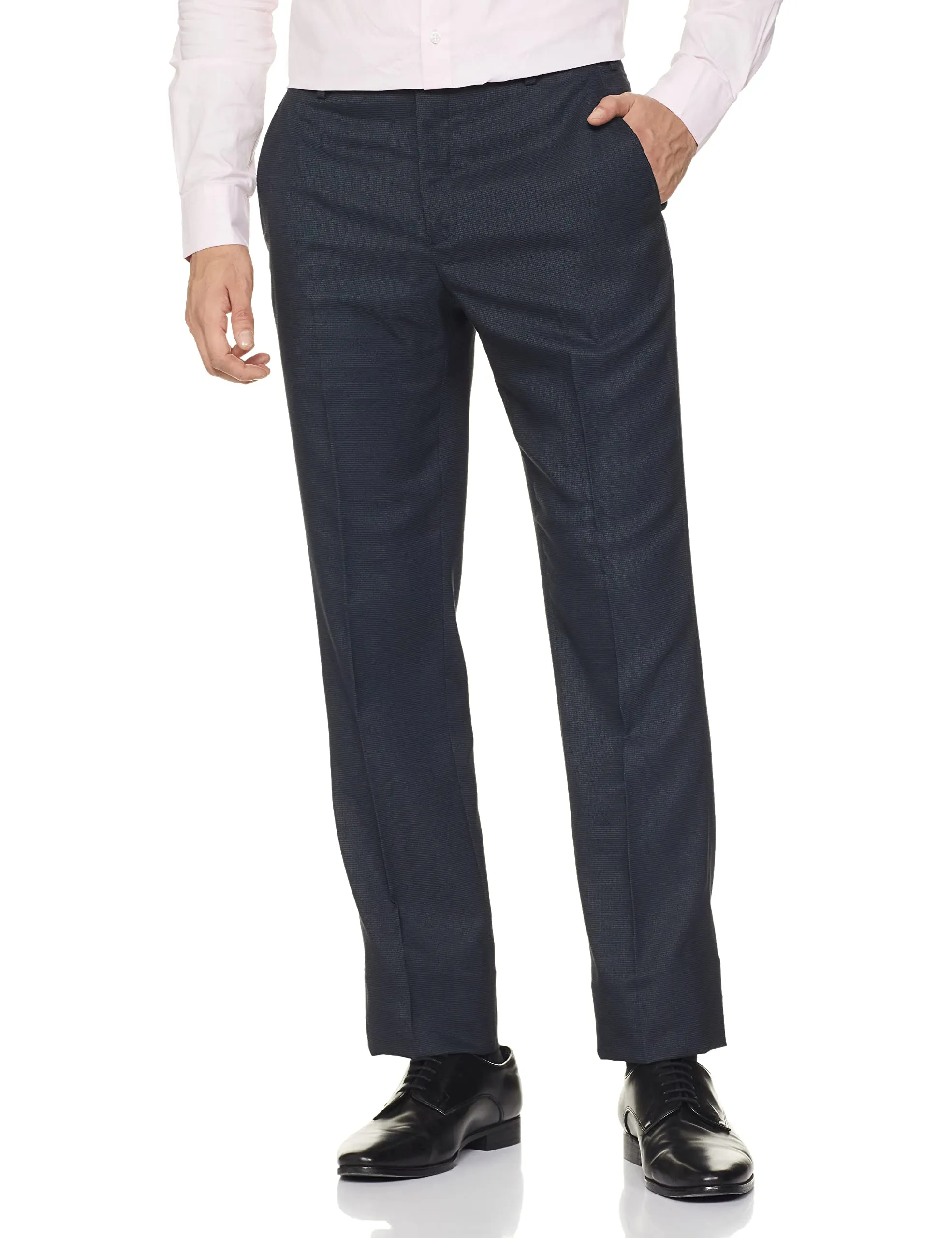 PARK AVENUE Men's Smart FIT PLEATLESS Dark Blue Formal Trouser