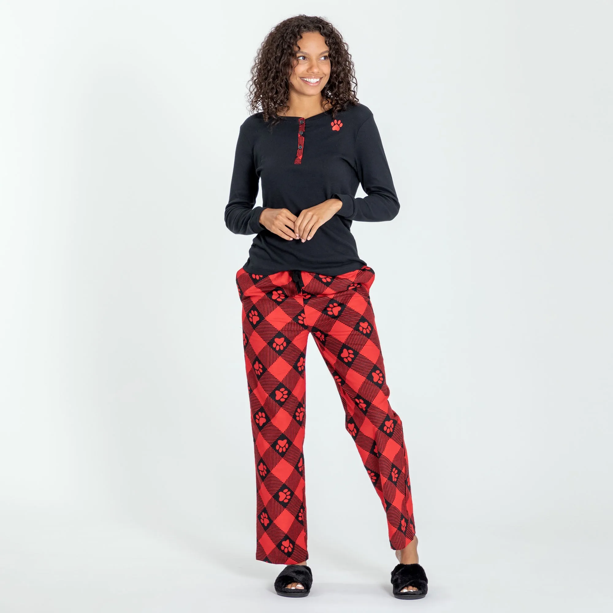 Paw Print Thermal & Flannel Pajama Set