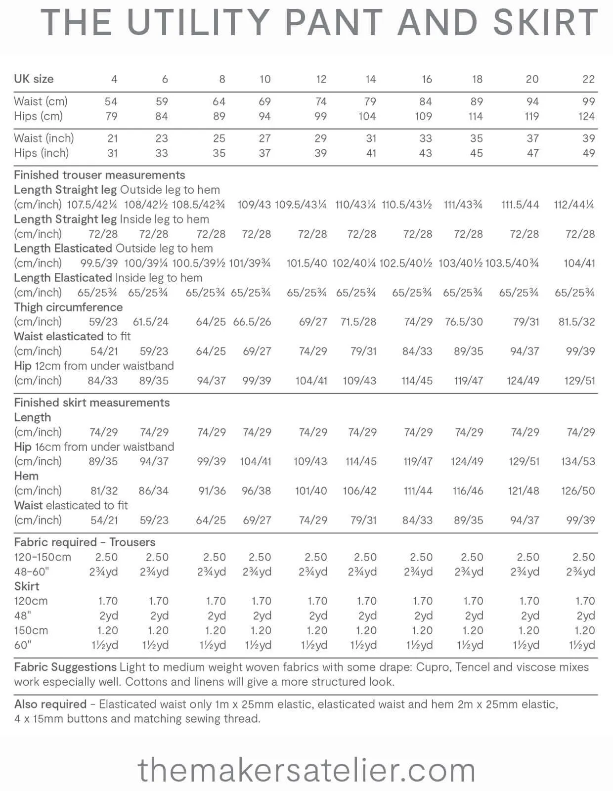 PDF Pattern - Utility Pant and Skirt | The Makers Atelier