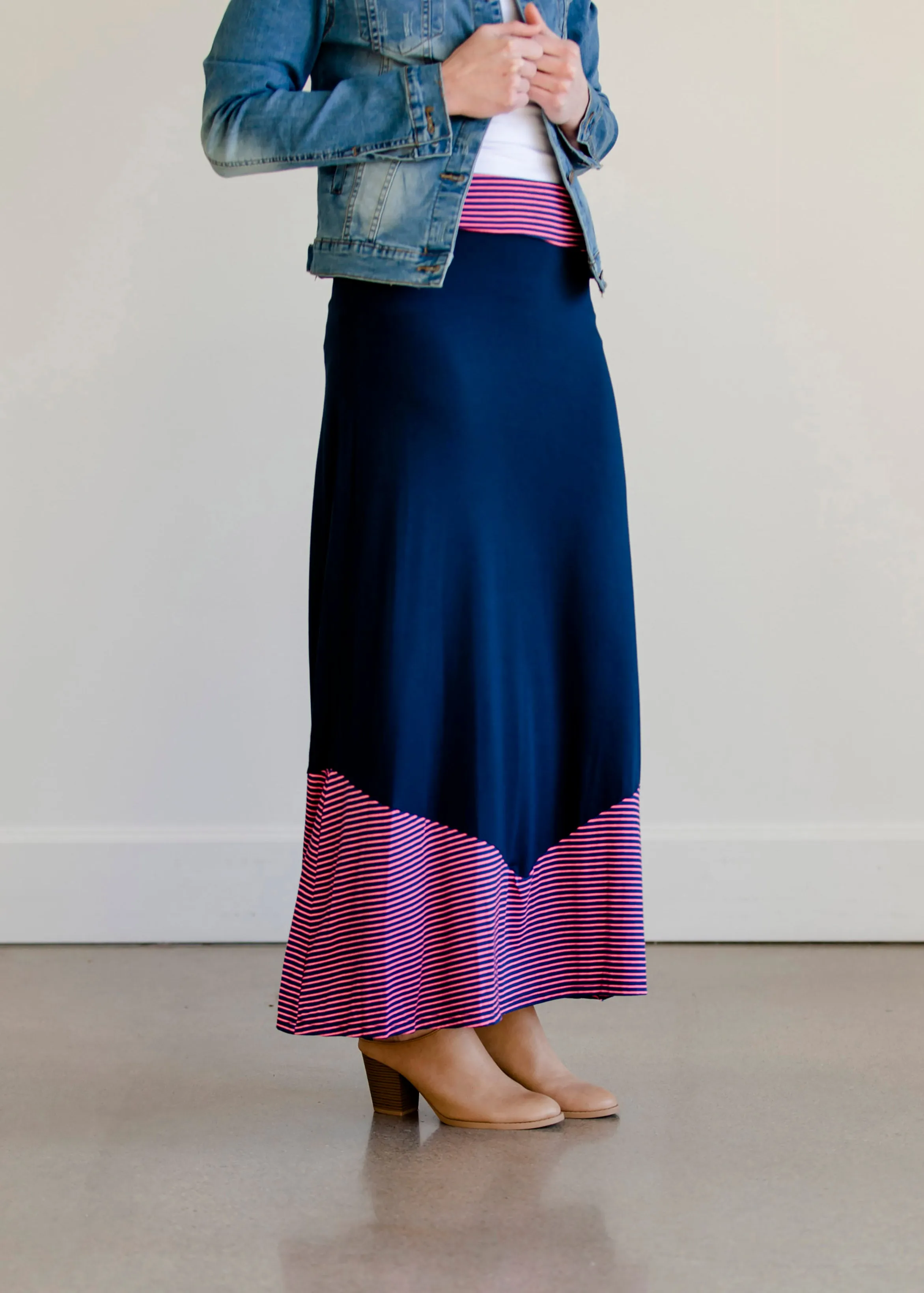 Pink and Navy Colorblock Maxi Skirt - FINAL SALE