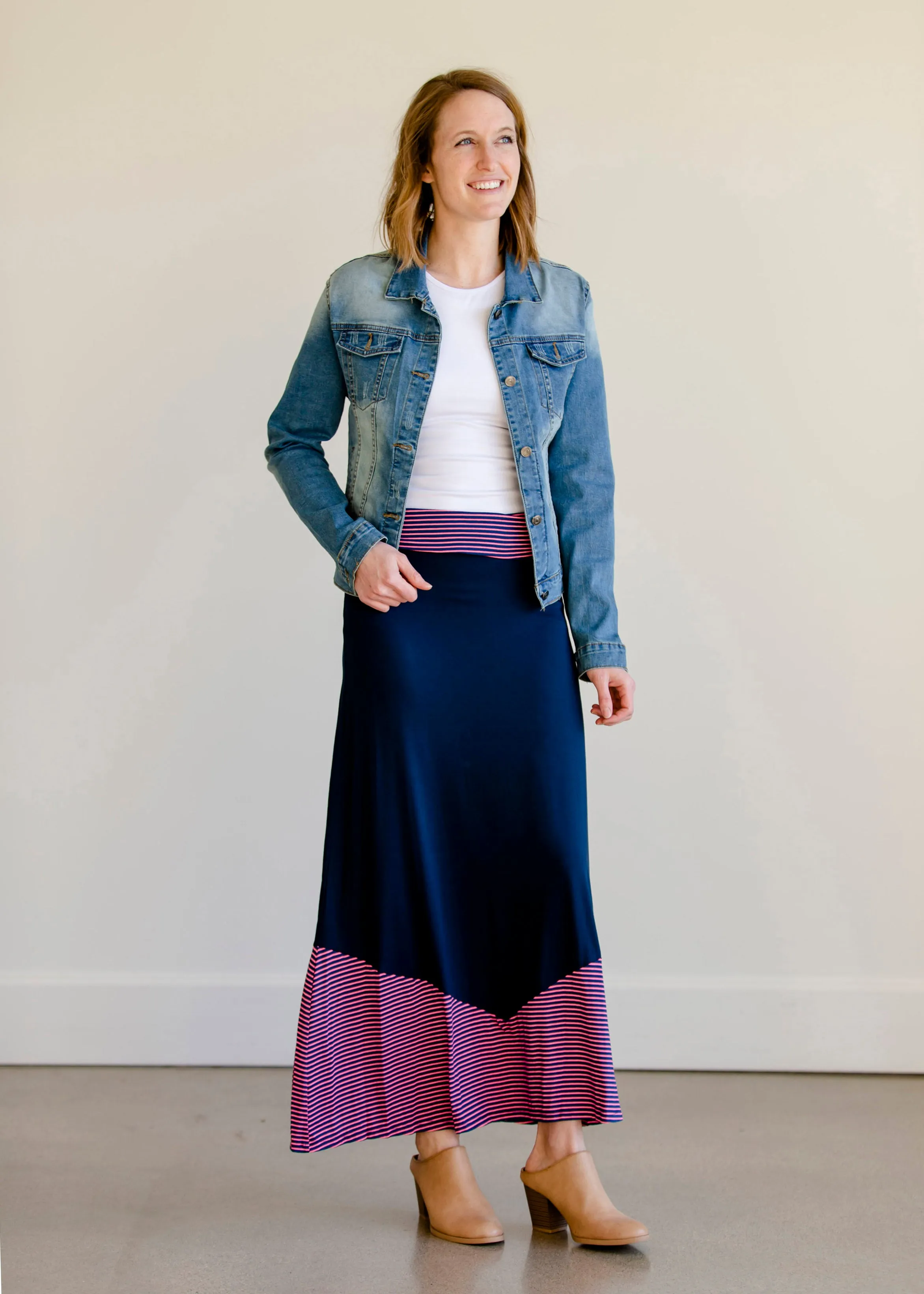 Pink and Navy Colorblock Maxi Skirt - FINAL SALE