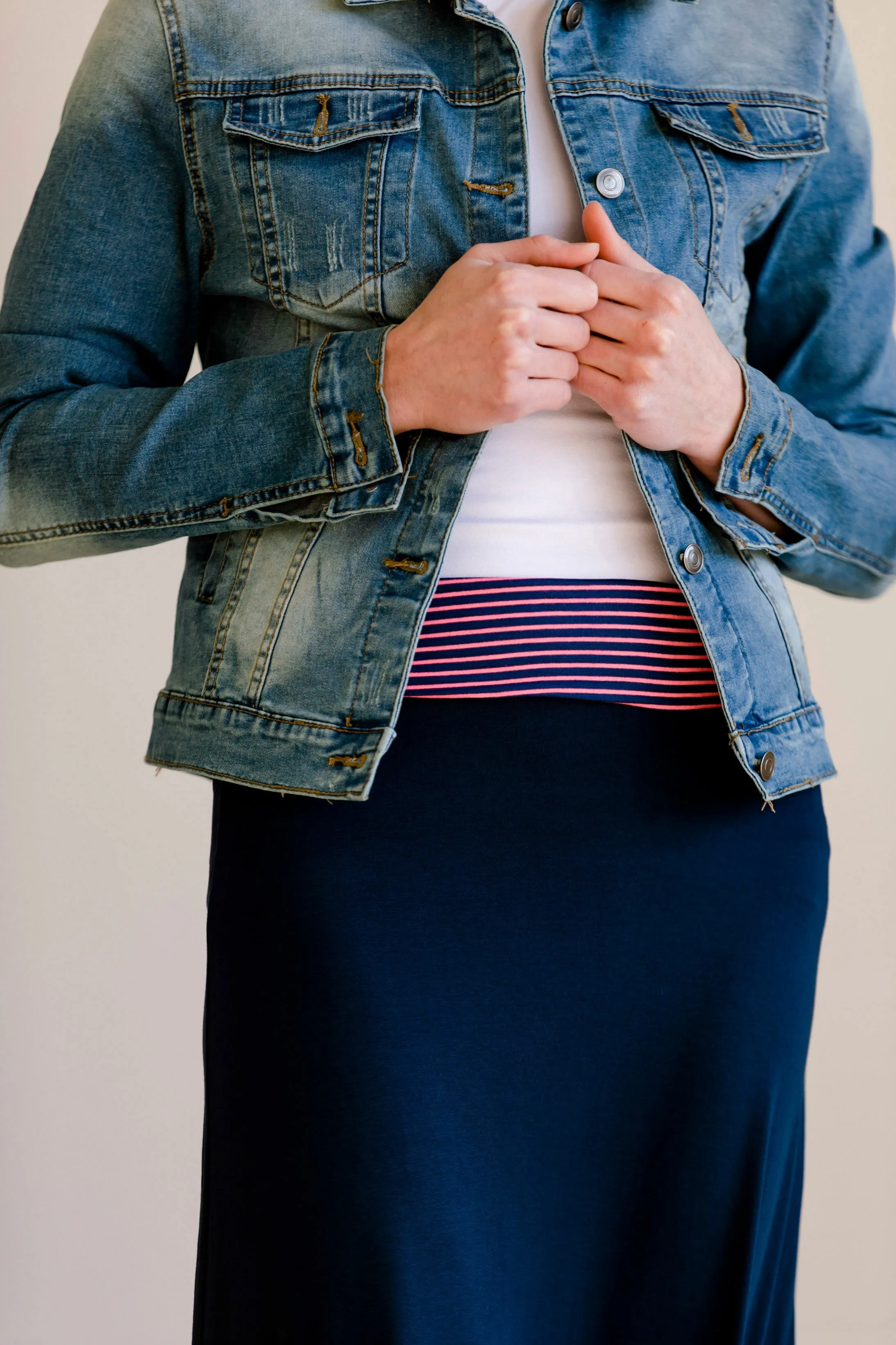 Pink and Navy Colorblock Maxi Skirt - FINAL SALE