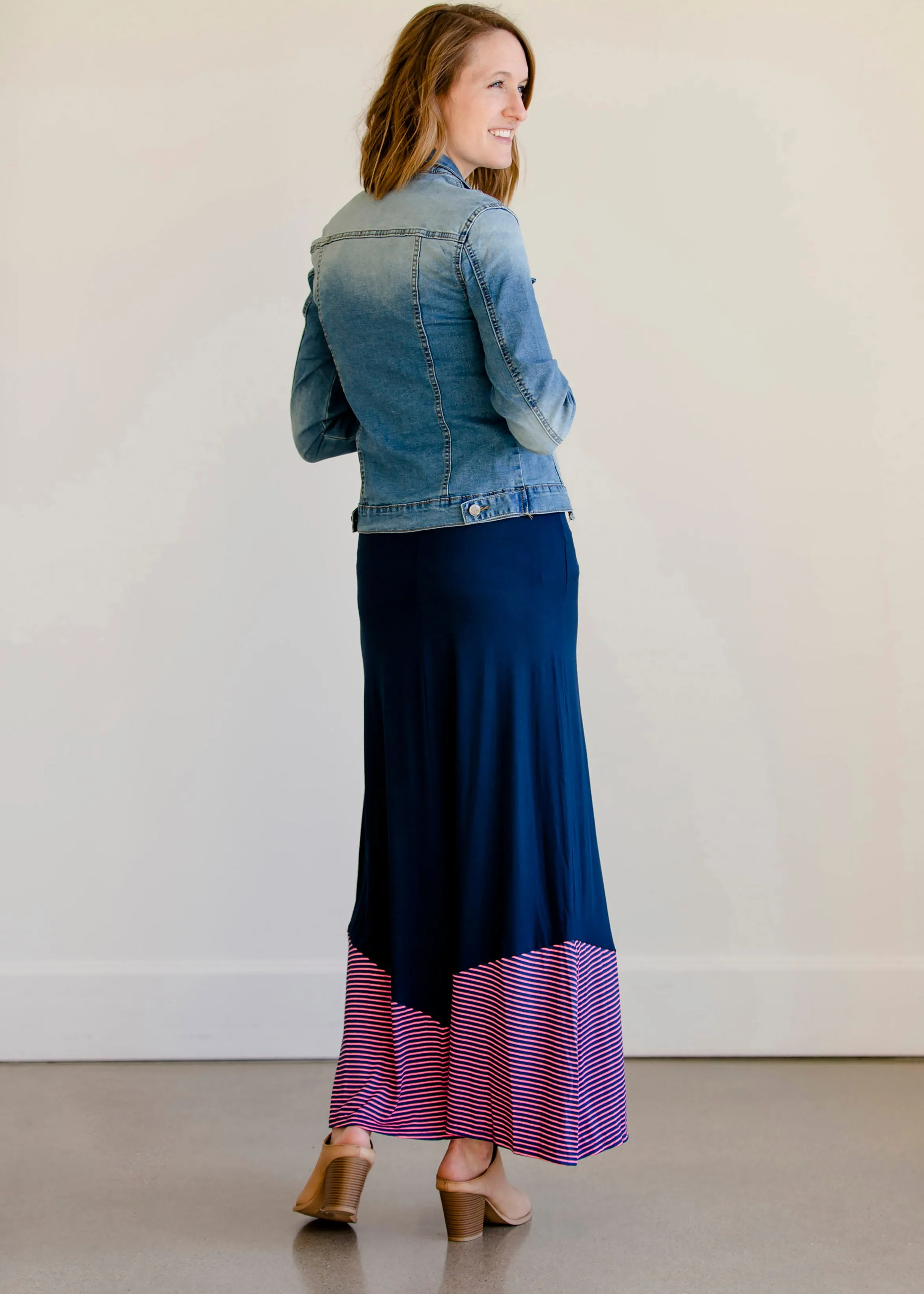 Pink and Navy Colorblock Maxi Skirt - FINAL SALE