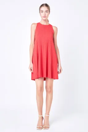 Pleated A-line Knit Mini Dress in Red