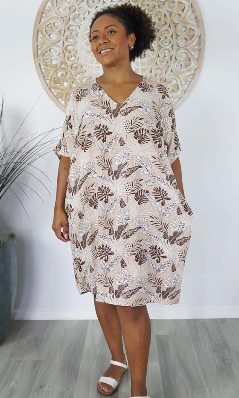 Rayon Dress Resort Tropical Leaves, More Colours