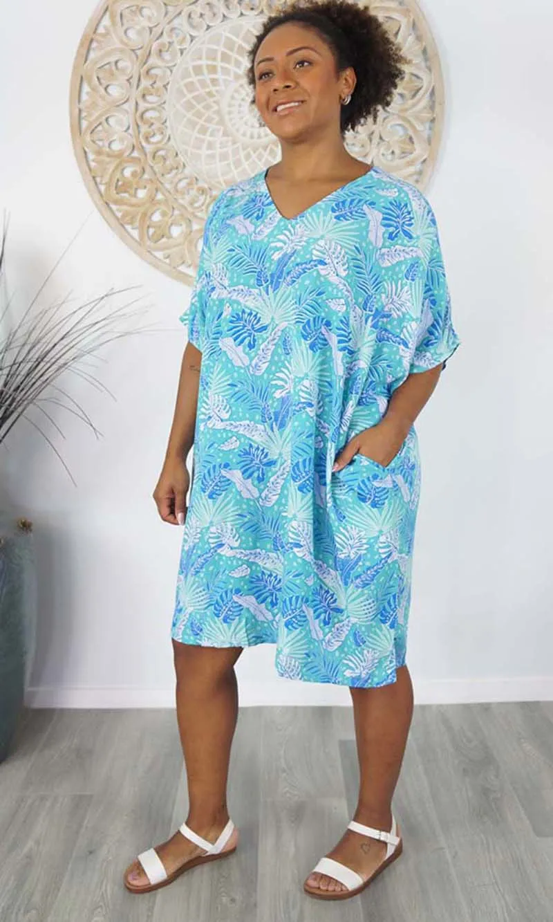 Rayon Dress Resort Tropical Leaves, More Colours