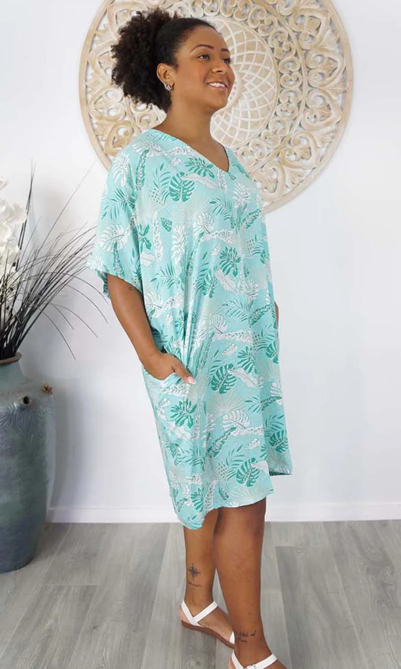 Rayon Dress Resort Tropical Leaves, More Colours