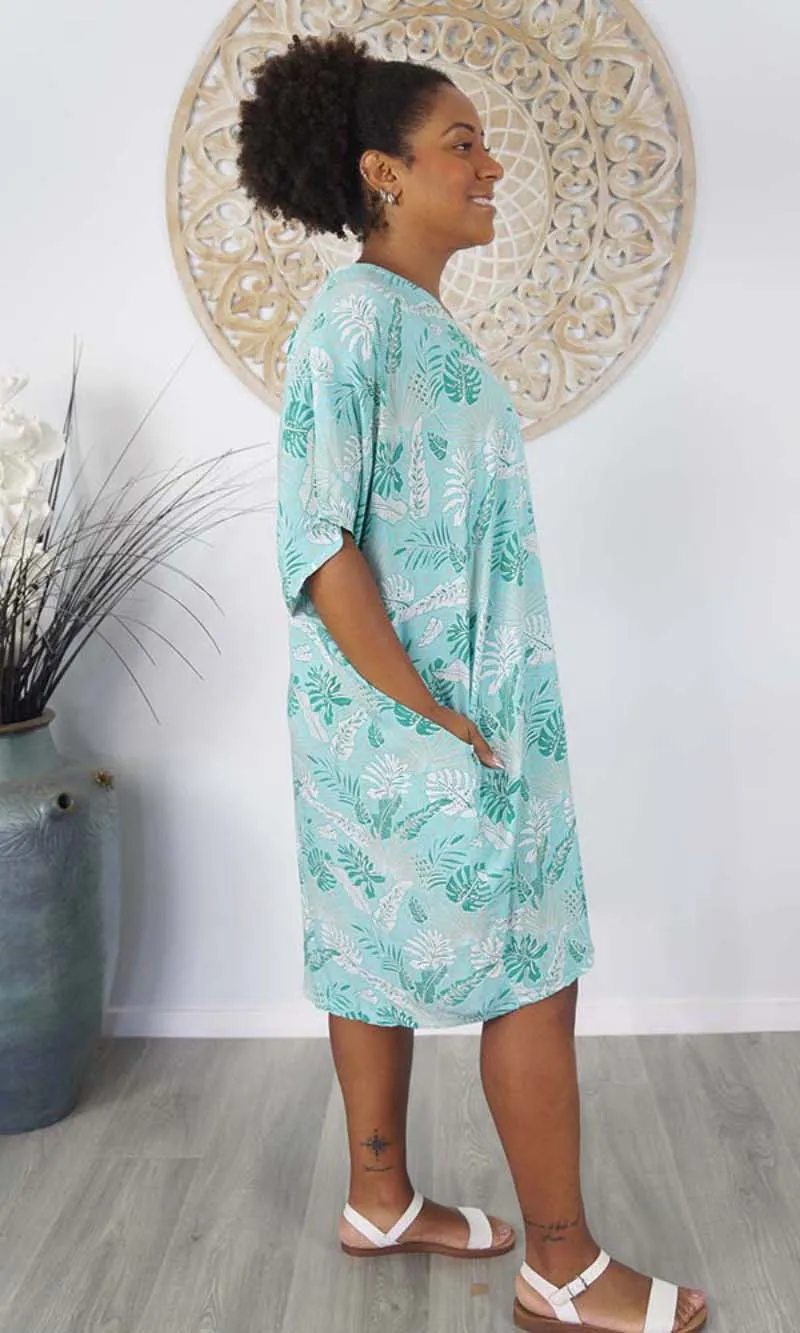 Rayon Dress Resort Tropical Leaves, More Colours