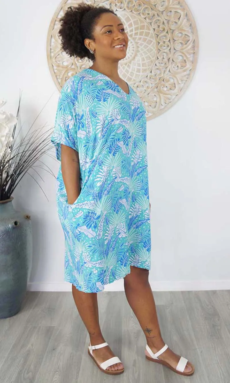 Rayon Dress Resort Tropical Leaves, More Colours