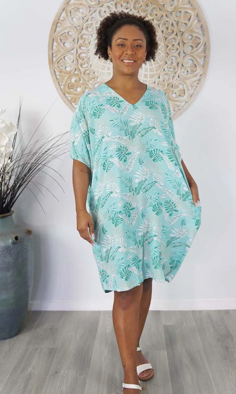 Rayon Dress Resort Tropical Leaves, More Colours