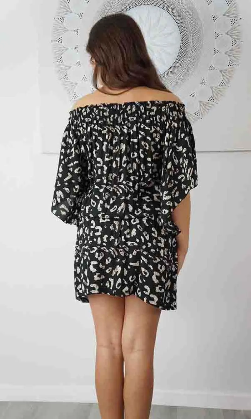 Rayon Dress Short Wing Snake Black