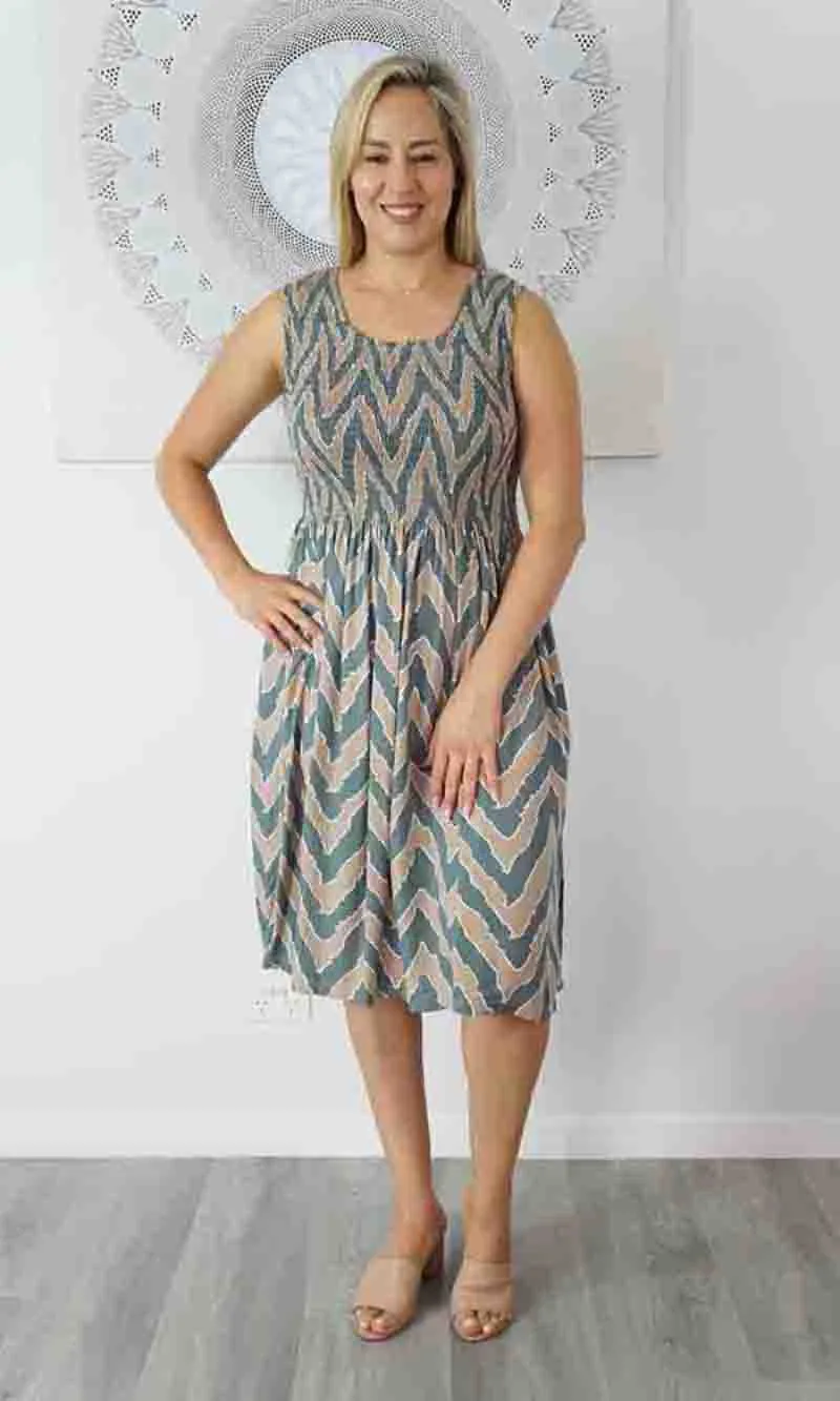 Rayon Dress Singlet Smock Random Zig Zag, More Colours