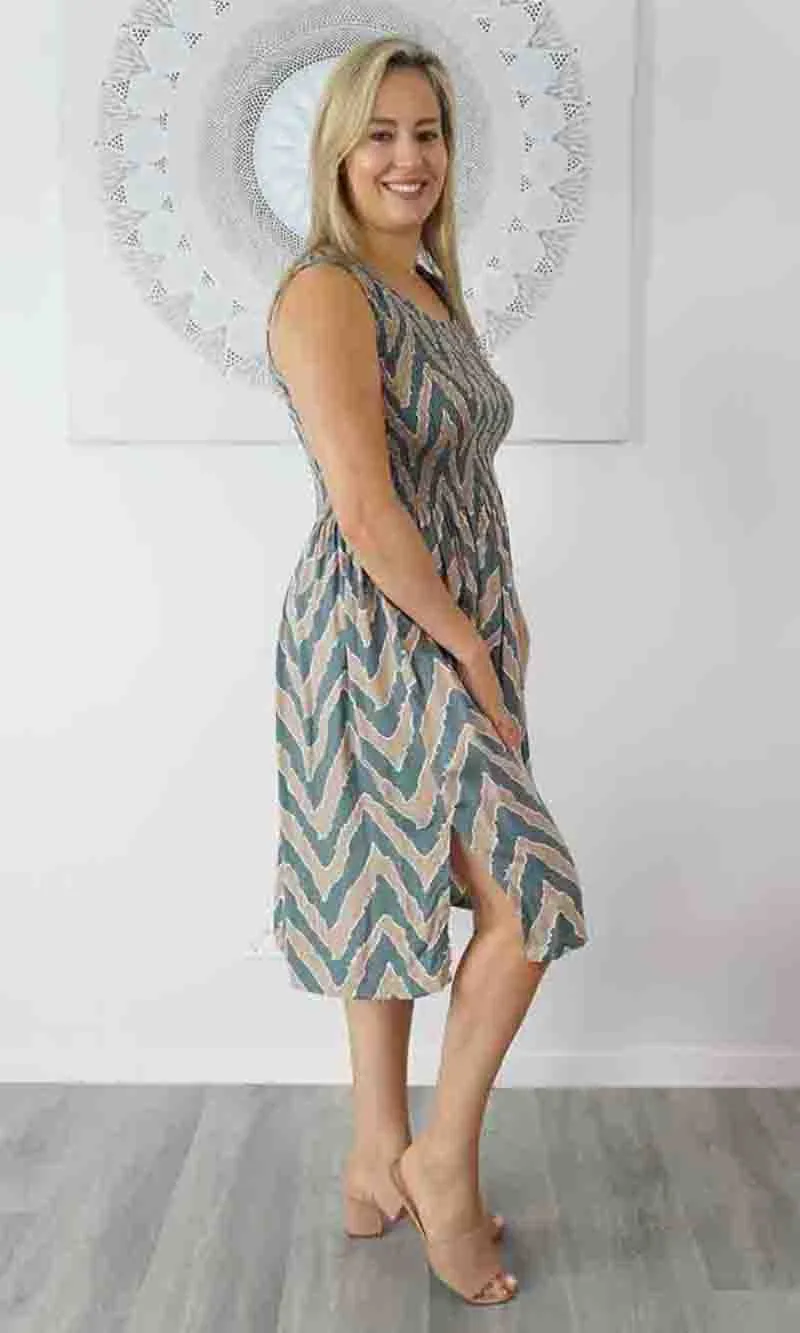 Rayon Dress Singlet Smock Random Zig Zag, More Colours