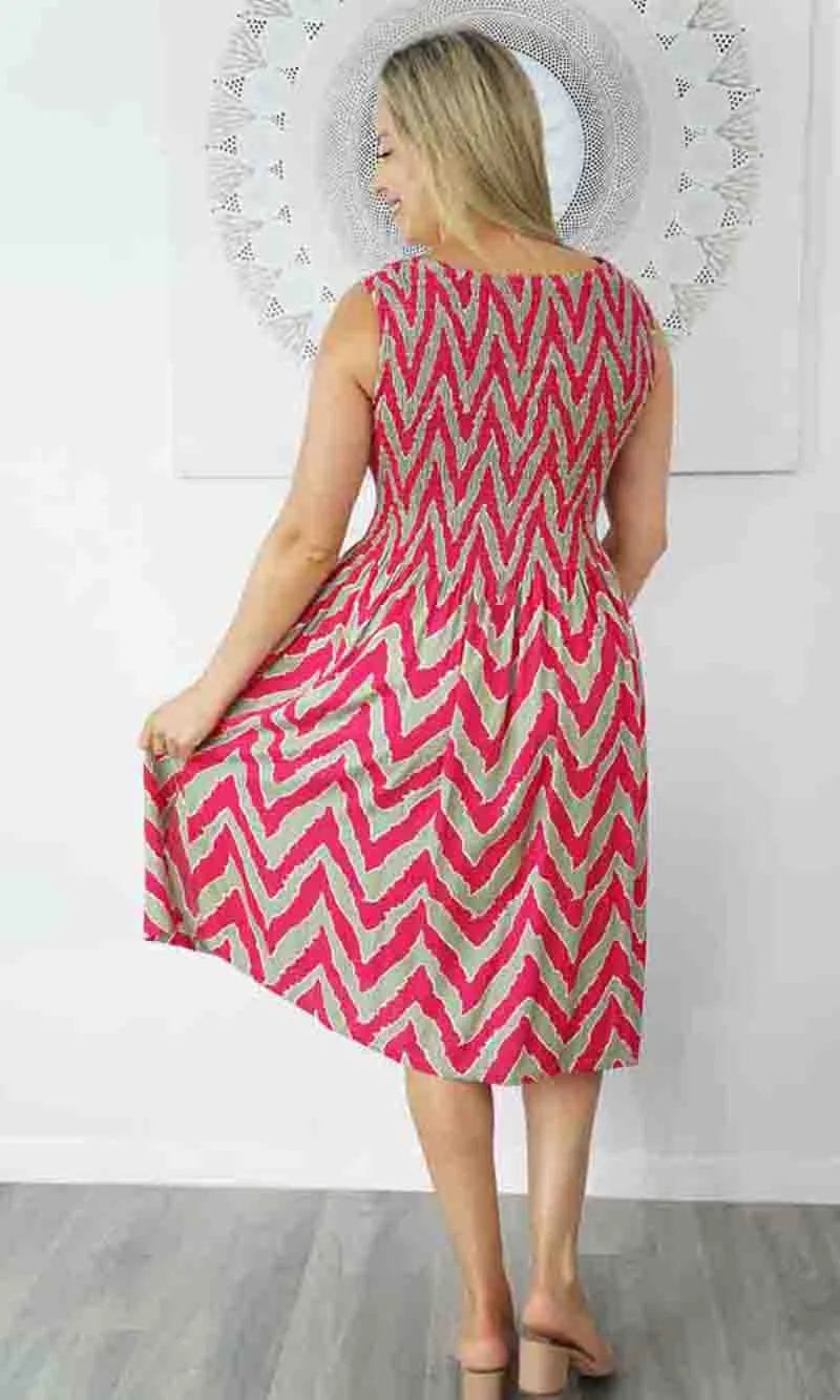 Rayon Dress Singlet Smock Random Zig Zag, More Colours