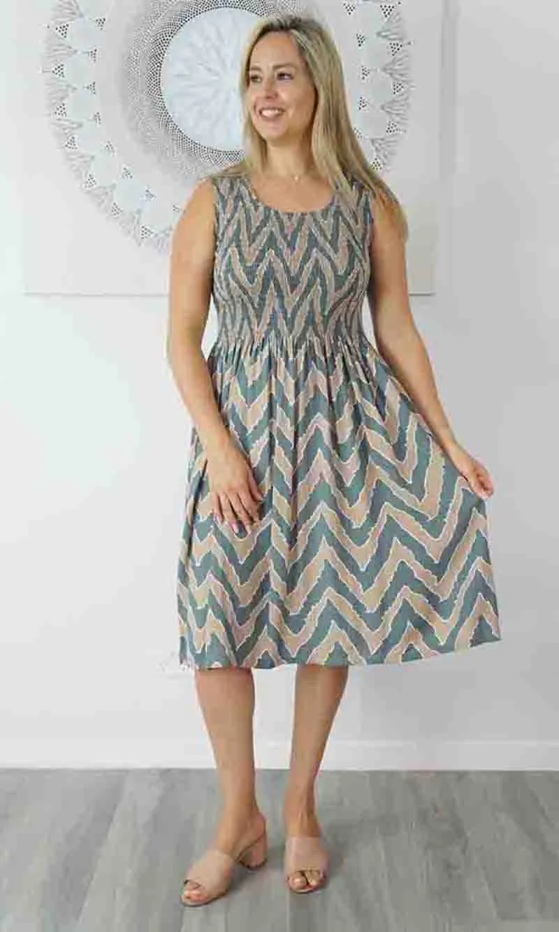 Rayon Dress Singlet Smock Random Zig Zag, More Colours