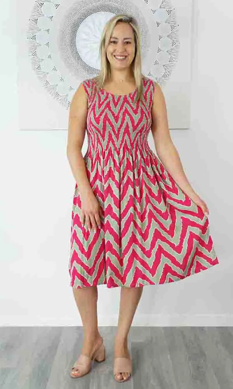 Rayon Dress Singlet Smock Random Zig Zag, More Colours