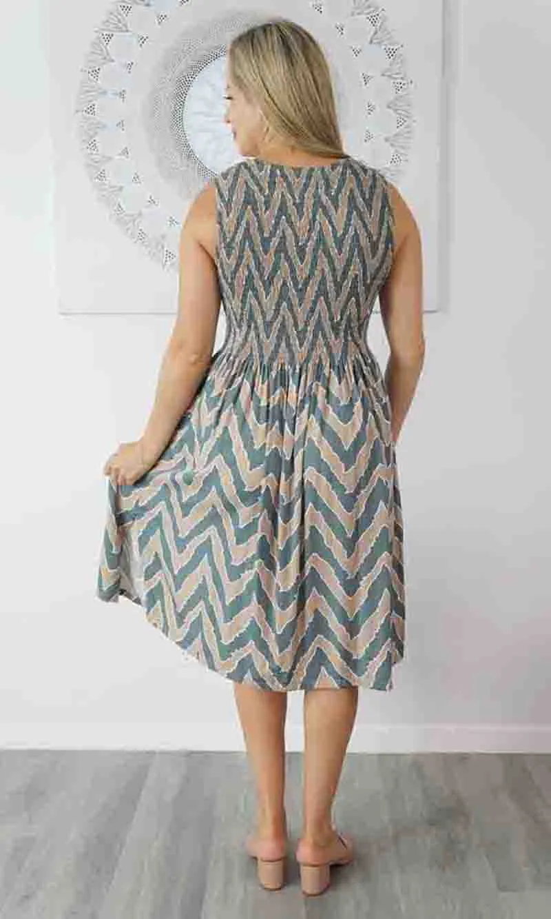 Rayon Dress Singlet Smock Random Zig Zag, More Colours