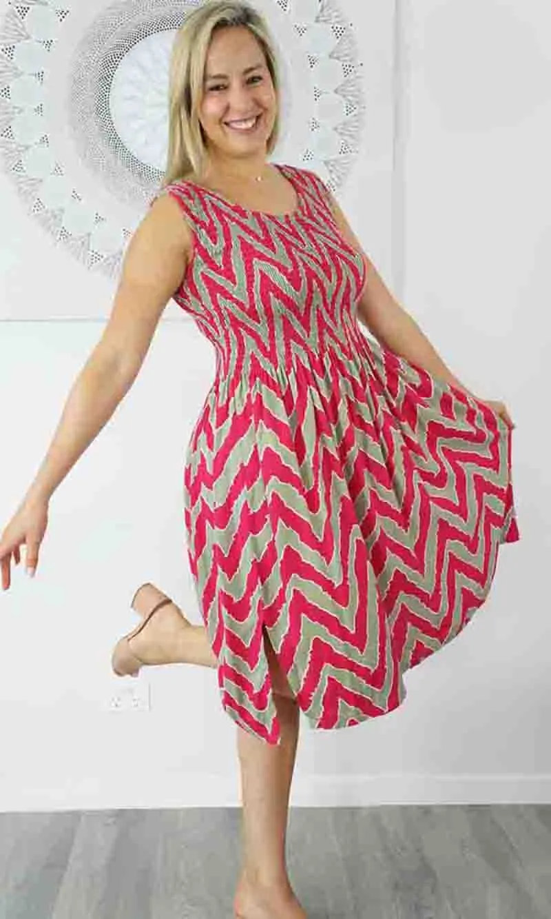 Rayon Dress Singlet Smock Random Zig Zag, More Colours