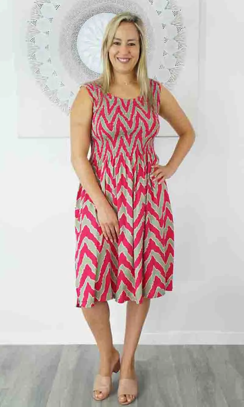 Rayon Dress Singlet Smock Random Zig Zag, More Colours