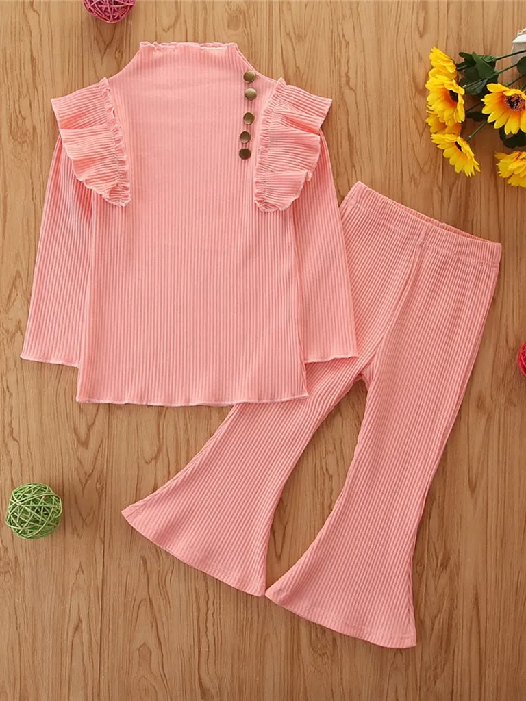 Ready To Ruffle Ribbed Flared Pants Set