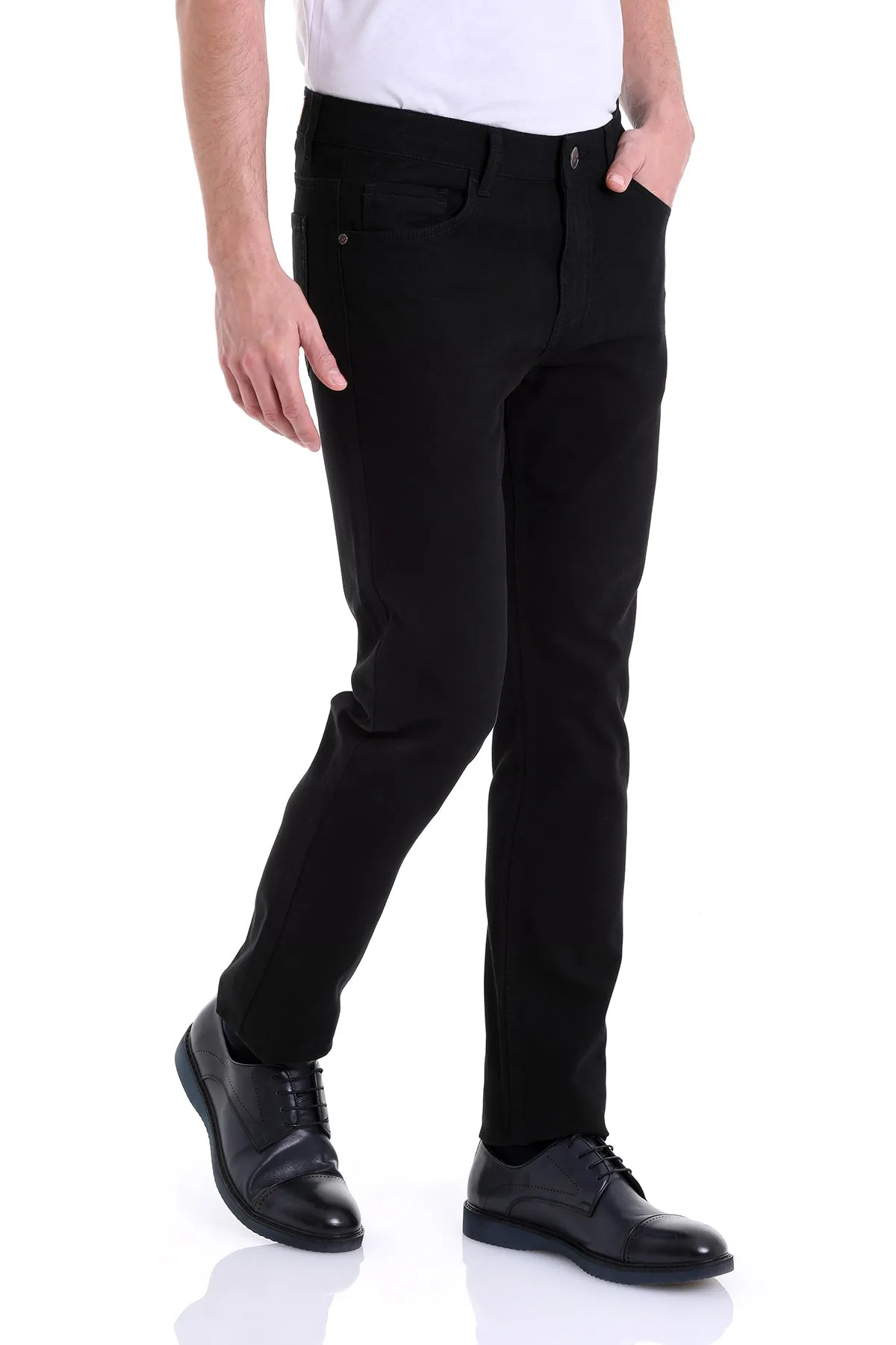 Regular Fit 5 Pocket Low Waist Cotton Black Casual Pants