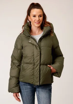 Roper Womens Hooded Down Puffer Green Nylon Insulated Jacket