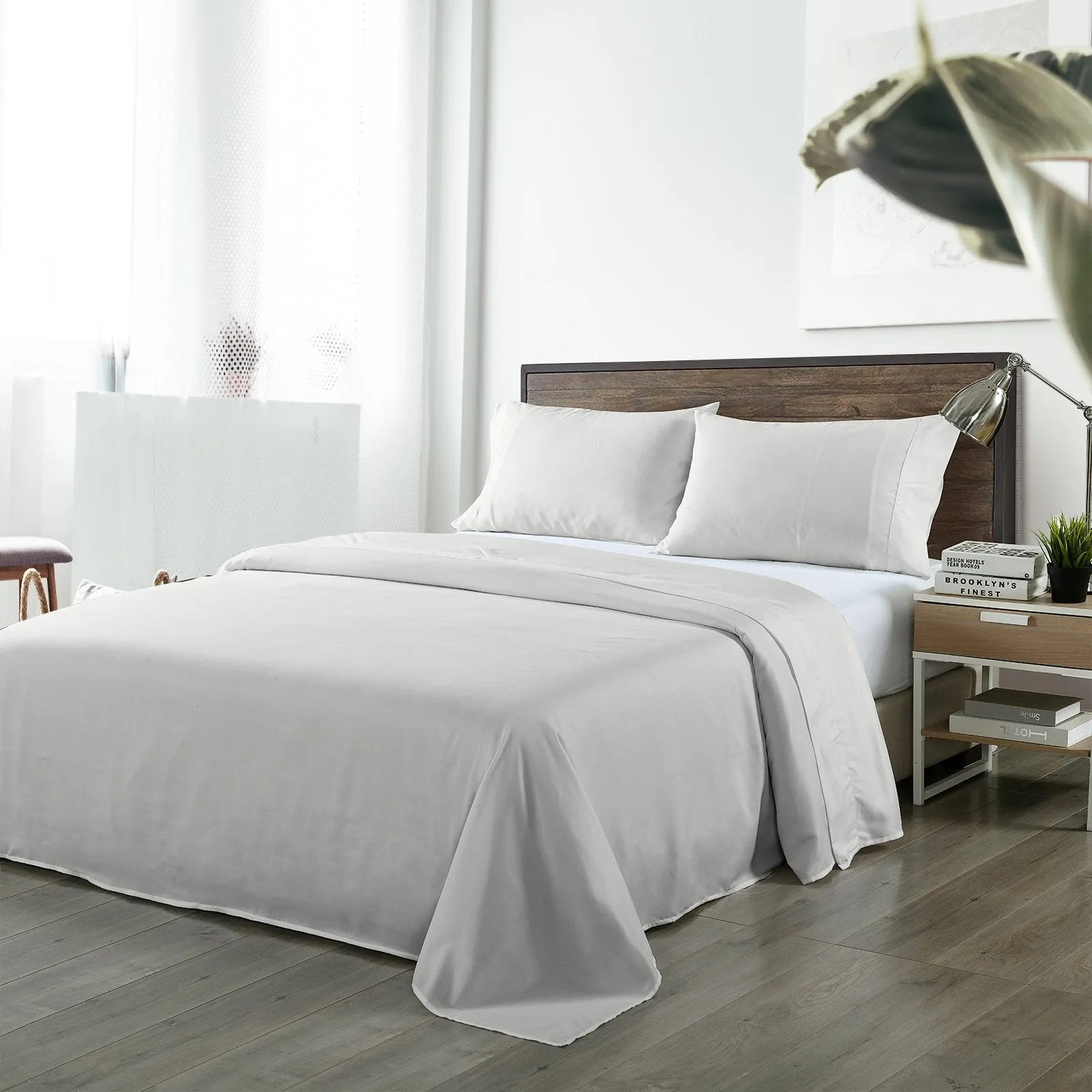 Royal Comfort Bamboo Blended Sheet & Pillowcases Set 1000TC Ultra Soft Bedding Queen Light Grey