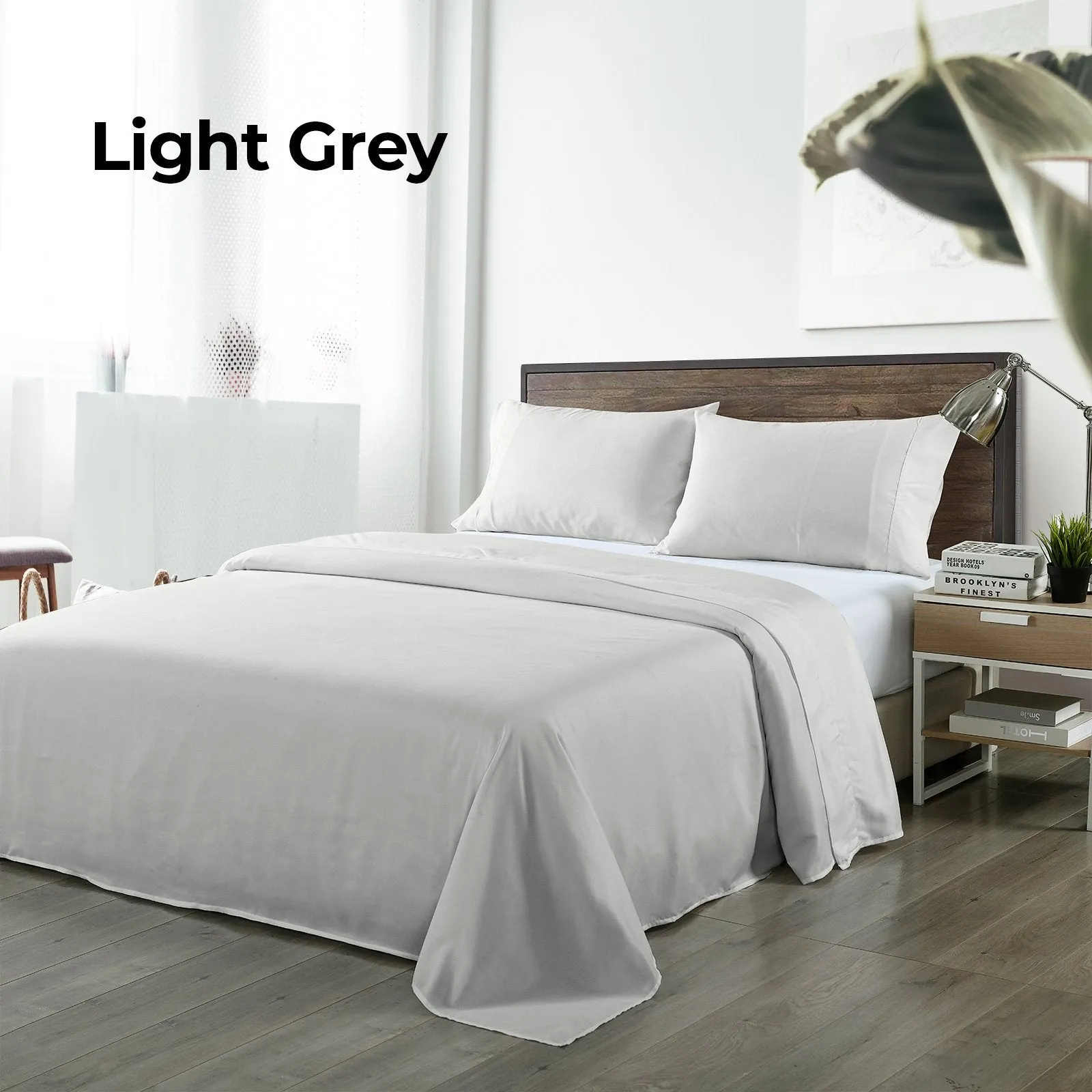 Royal Comfort Bamboo Blended Sheet & Pillowcases Set 1000TC Ultra Soft Bedding Queen Light Grey