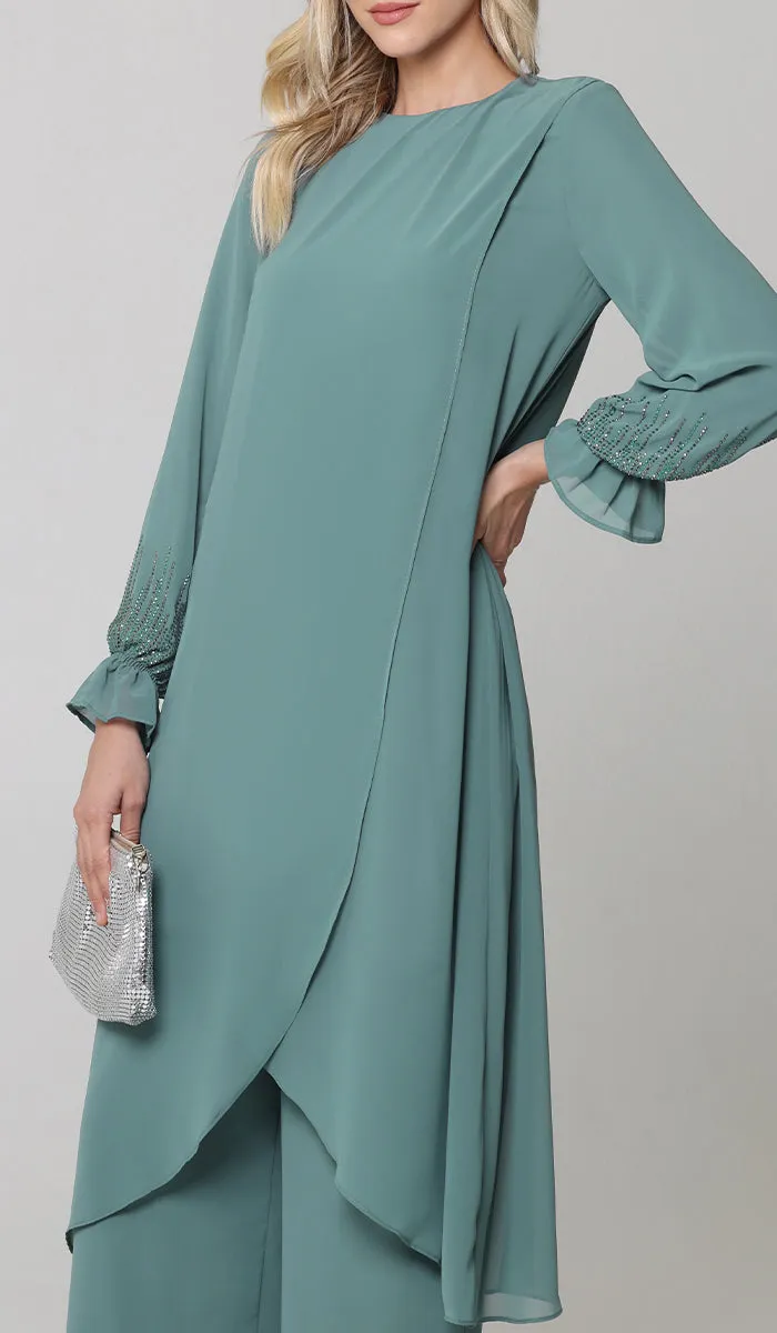 Safa Dressy Long Modest Midi Tunic - Seagreen