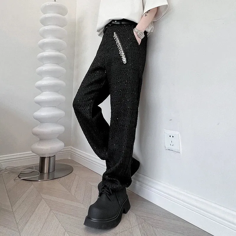 Sequined Casual Pants Zipper Head Decoration Slim-fit Nine-point Pants Men's Clothing Autumn Men Clothing Trend 9C1791