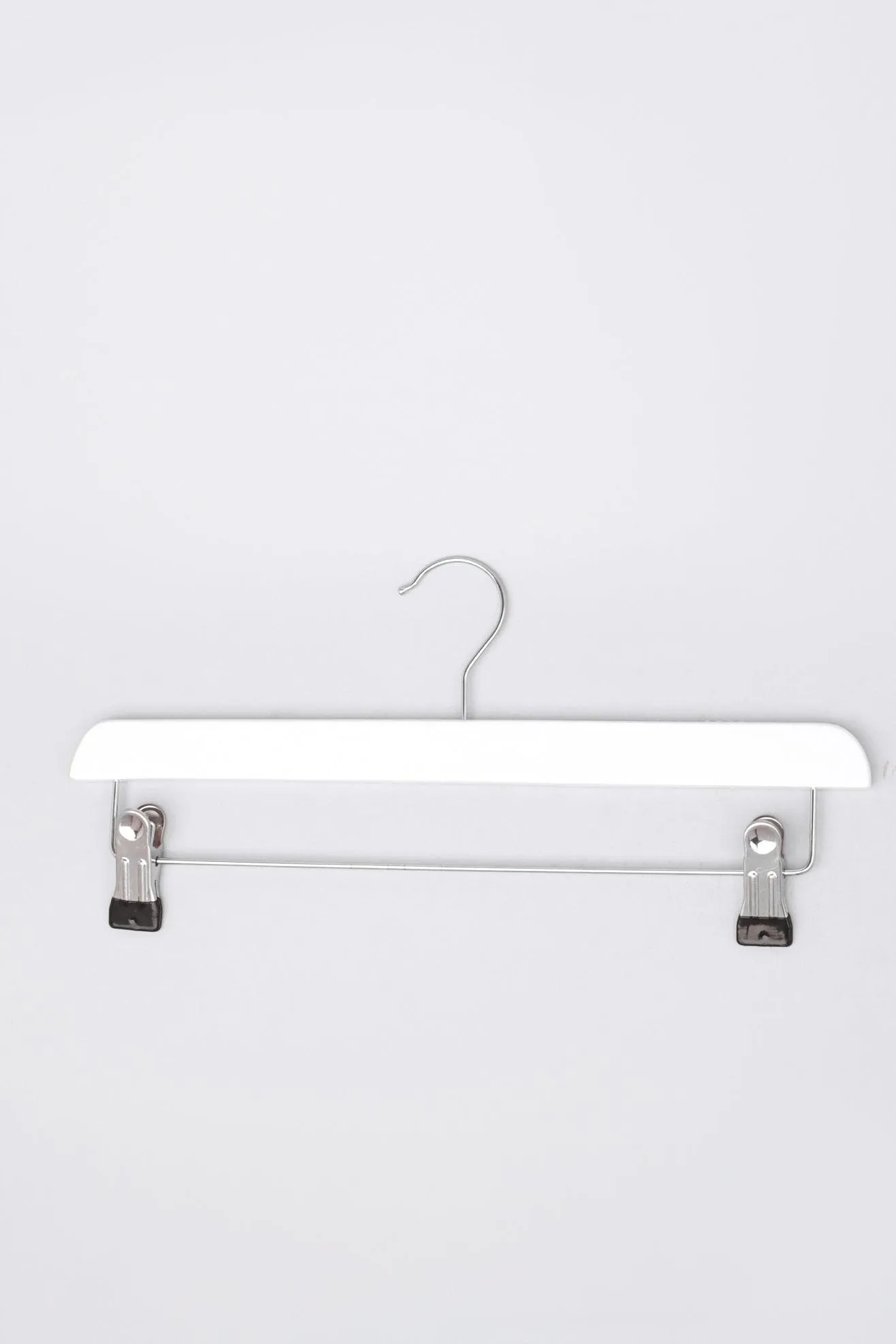 Set of 5 White Wooden Garment Hangers Chrome Clips