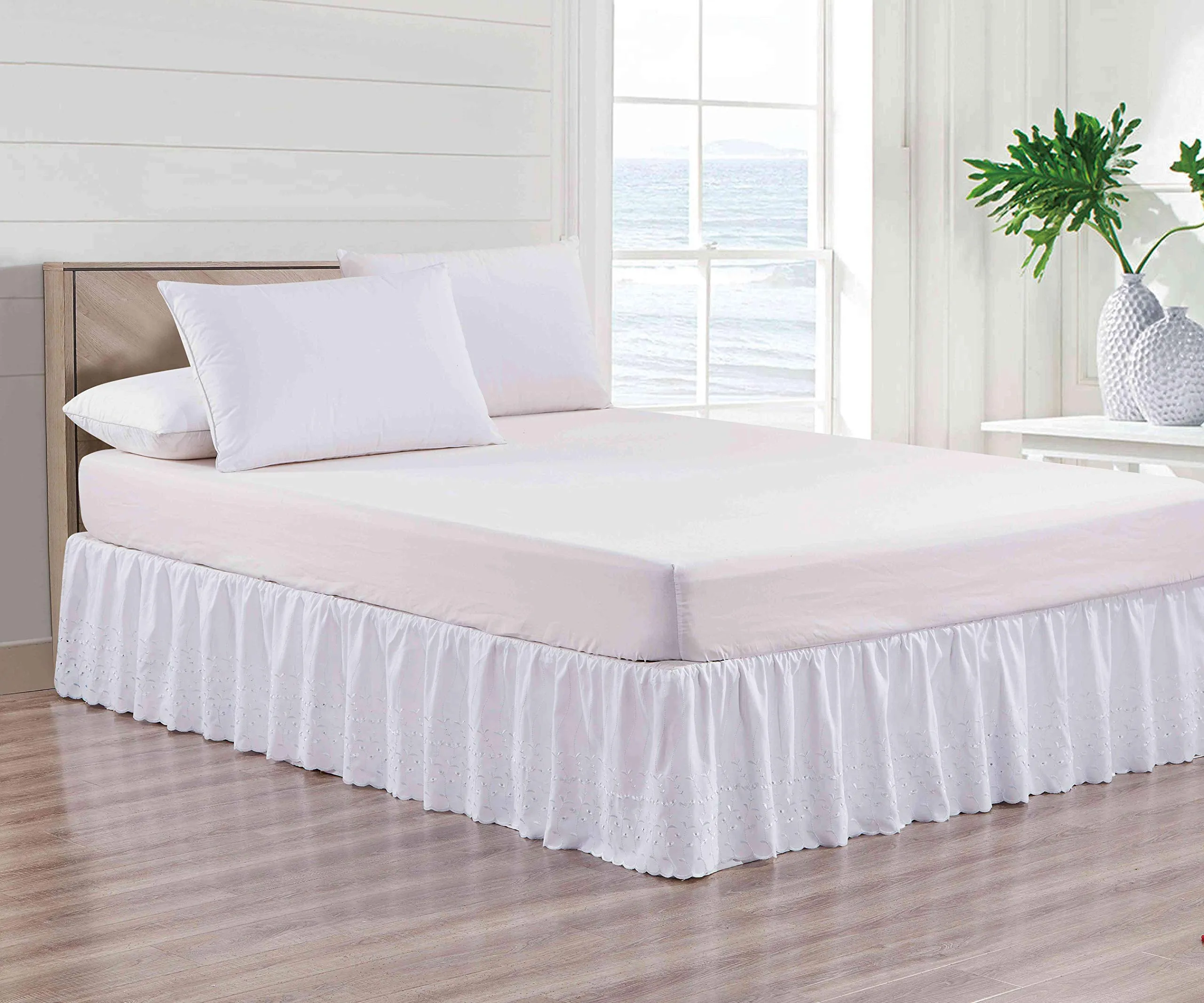 Sheets & Beyond Super Soft Solid Brushed Microfiber 14" Drop Pleated with Embroidery Bed Skirt/Dust Ruffle