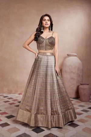 Shimmer Bronze Metallic Silk Lehenga Set