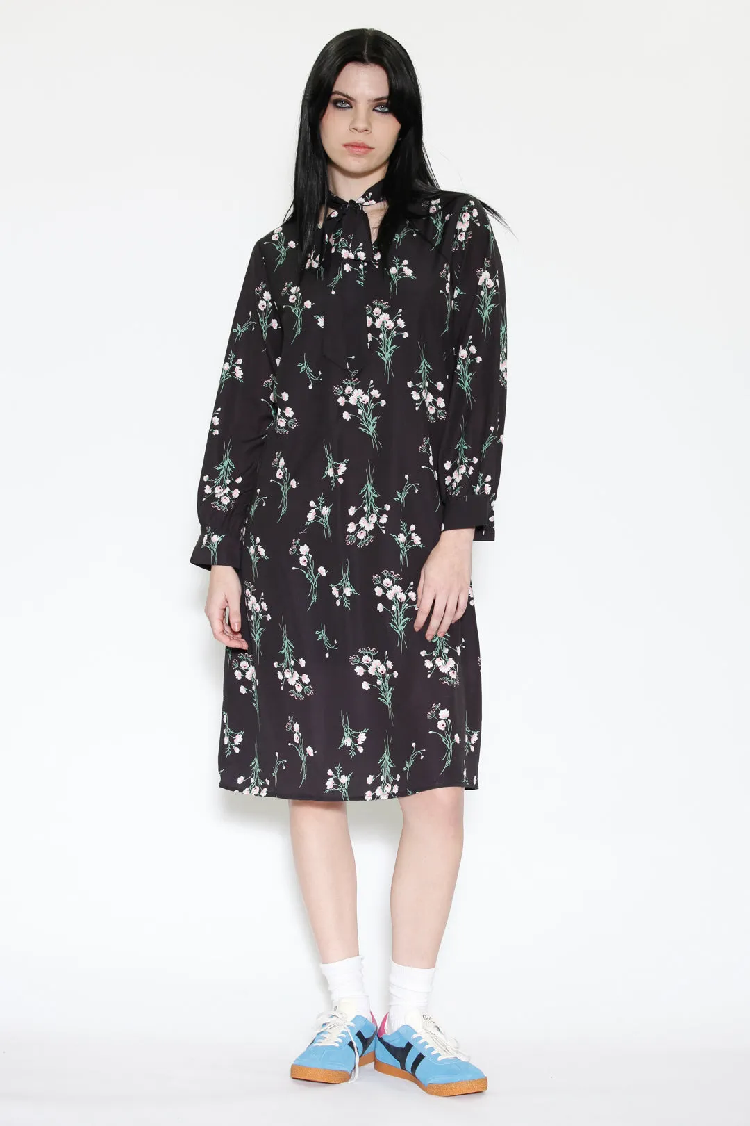 Silk Print Black Floral Tunic Dress