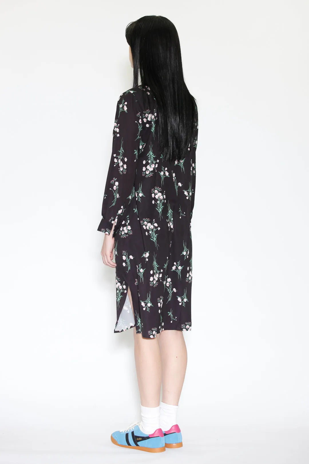 Silk Print Black Floral Tunic Dress