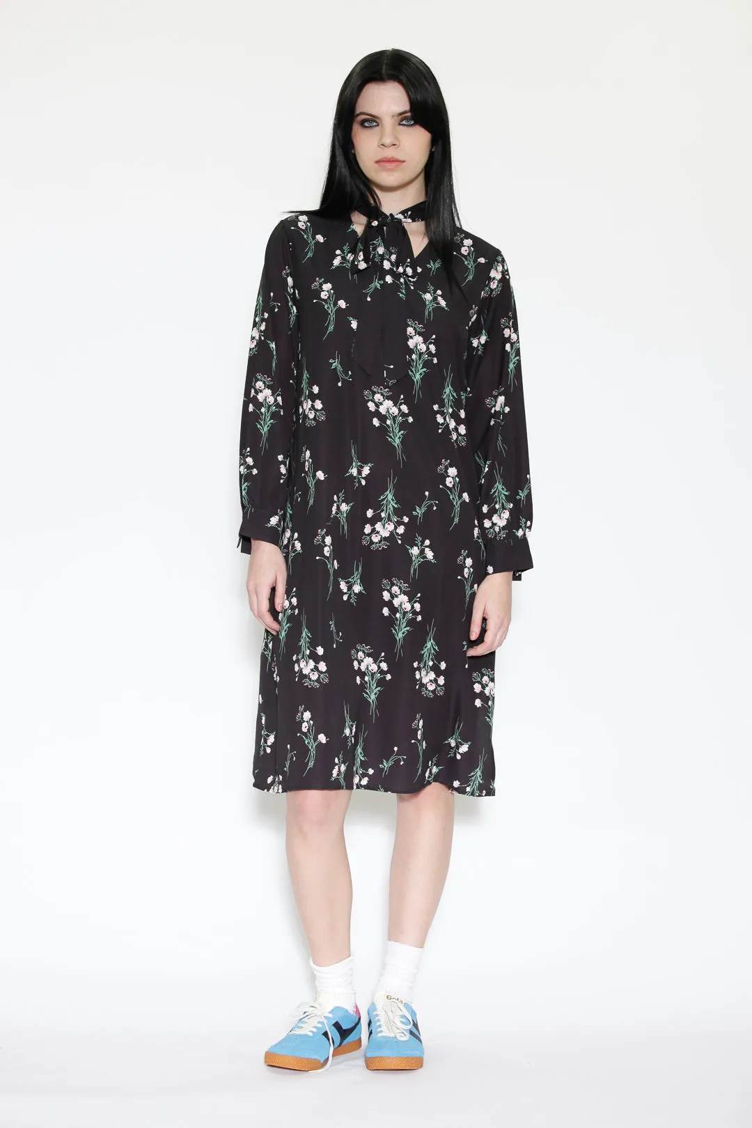 Silk Print Black Floral Tunic Dress