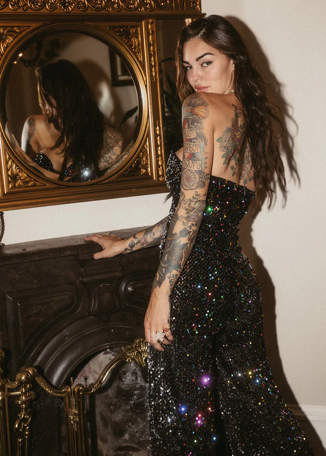 Sleeveless Sequin Jumpsuit With Wide Leg Pants