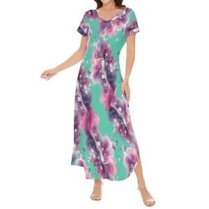 Splatter Womens Short Sleeve Long Draped Dress for Women