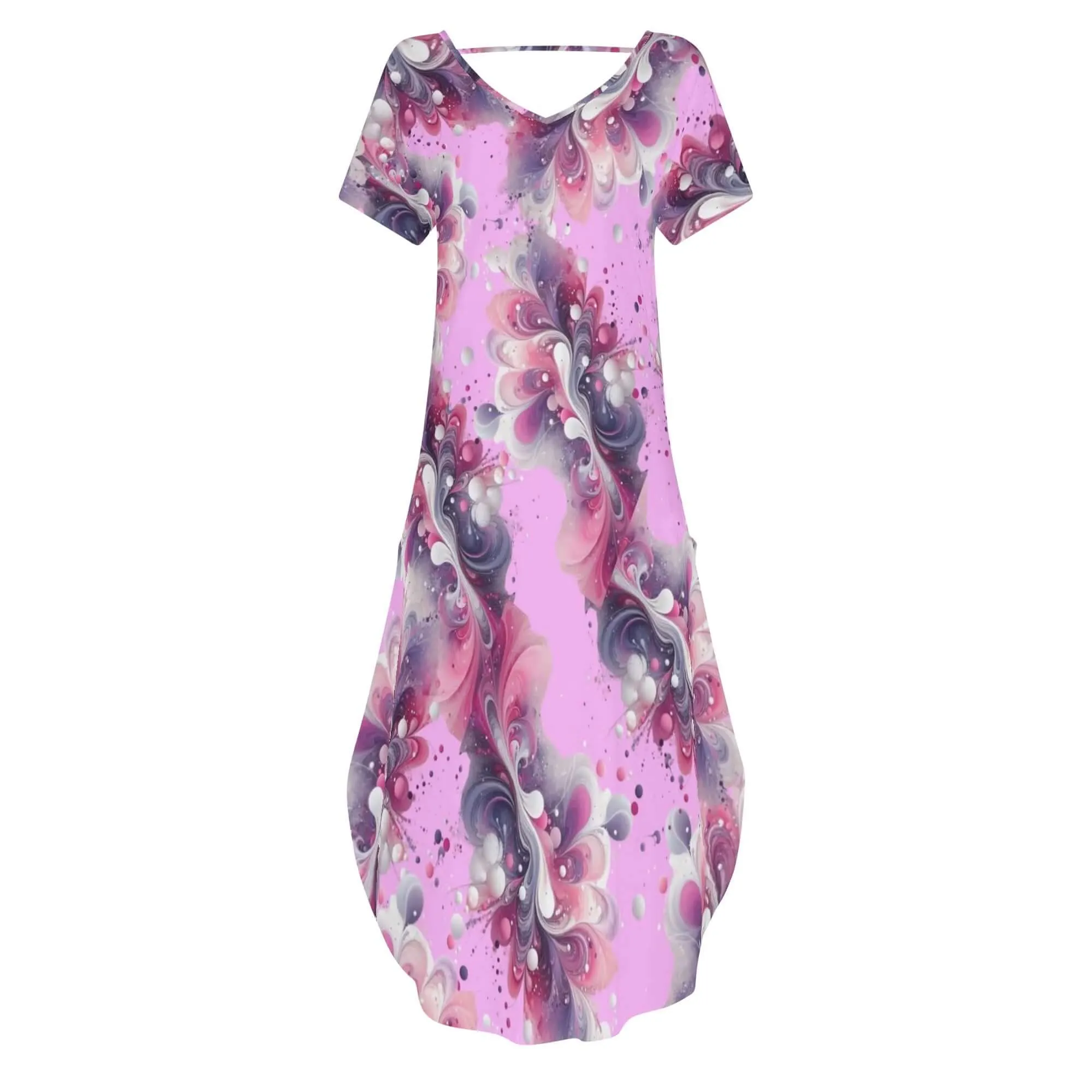 Splatter Womens Short Sleeve Long Draped Dress for Women