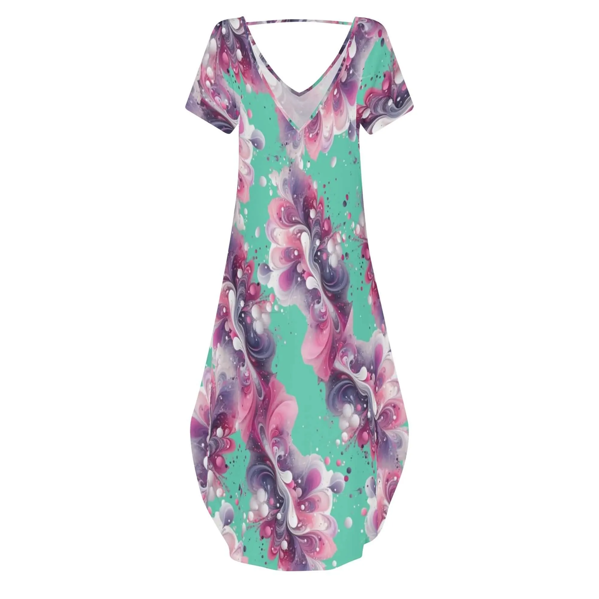 Splatter Womens Short Sleeve Long Draped Dress for Women