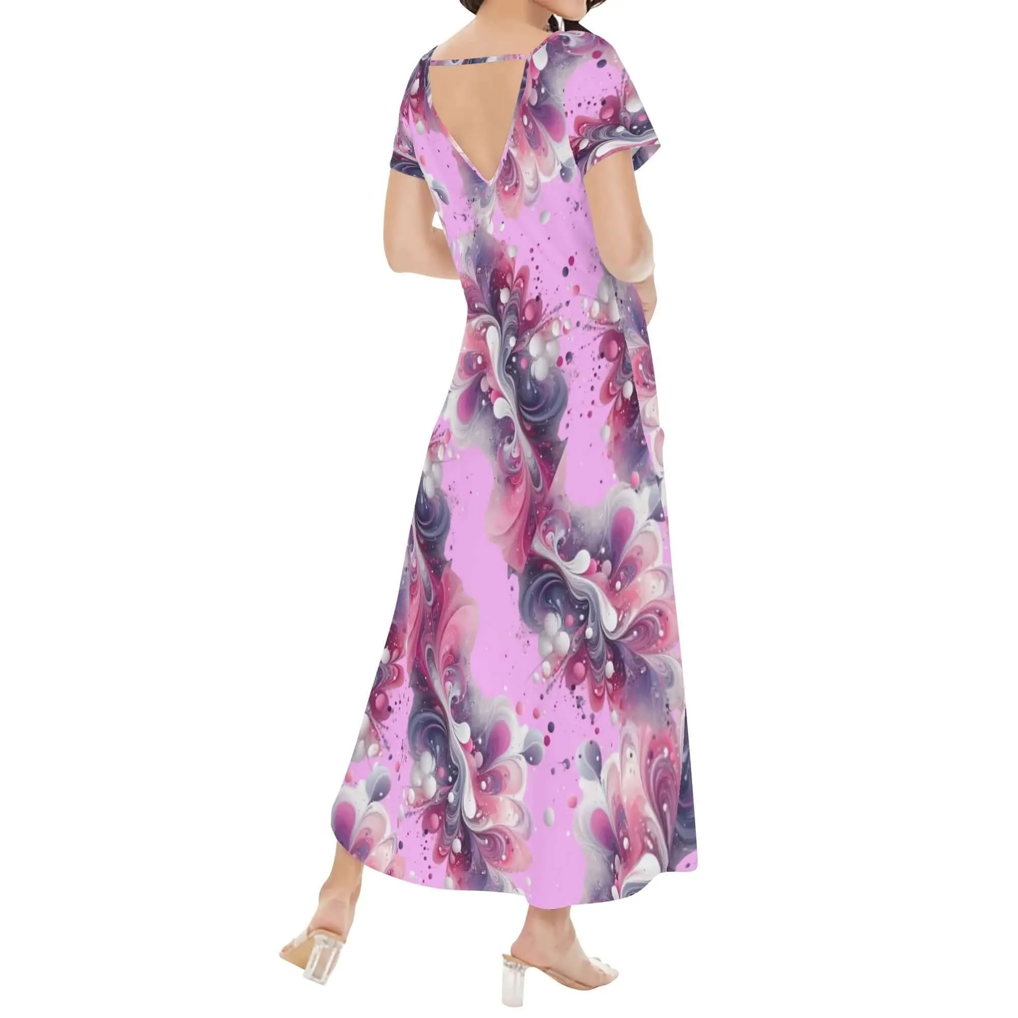 Splatter Womens Short Sleeve Long Draped Dress for Women