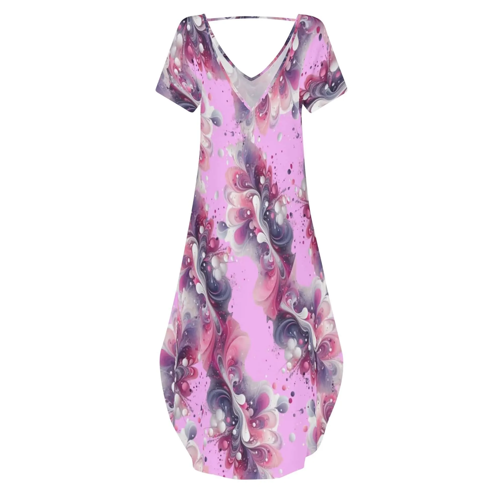 Splatter Womens Short Sleeve Long Draped Dress for Women