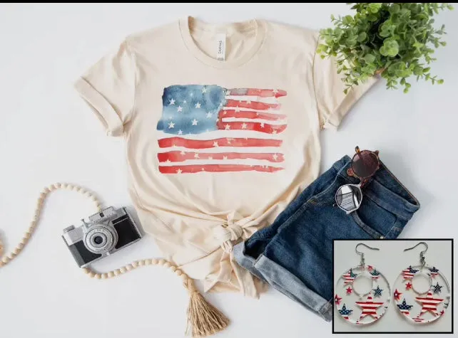 T-shirt - Water Color Flag, Cream Tee, Also Plus Size