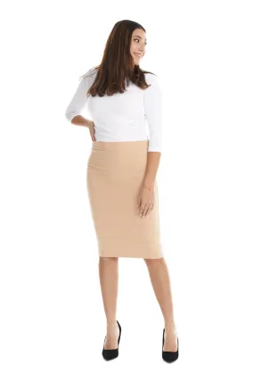 Tan Cotton Below Knee Length Pencil Skirt  -  'Chicago'