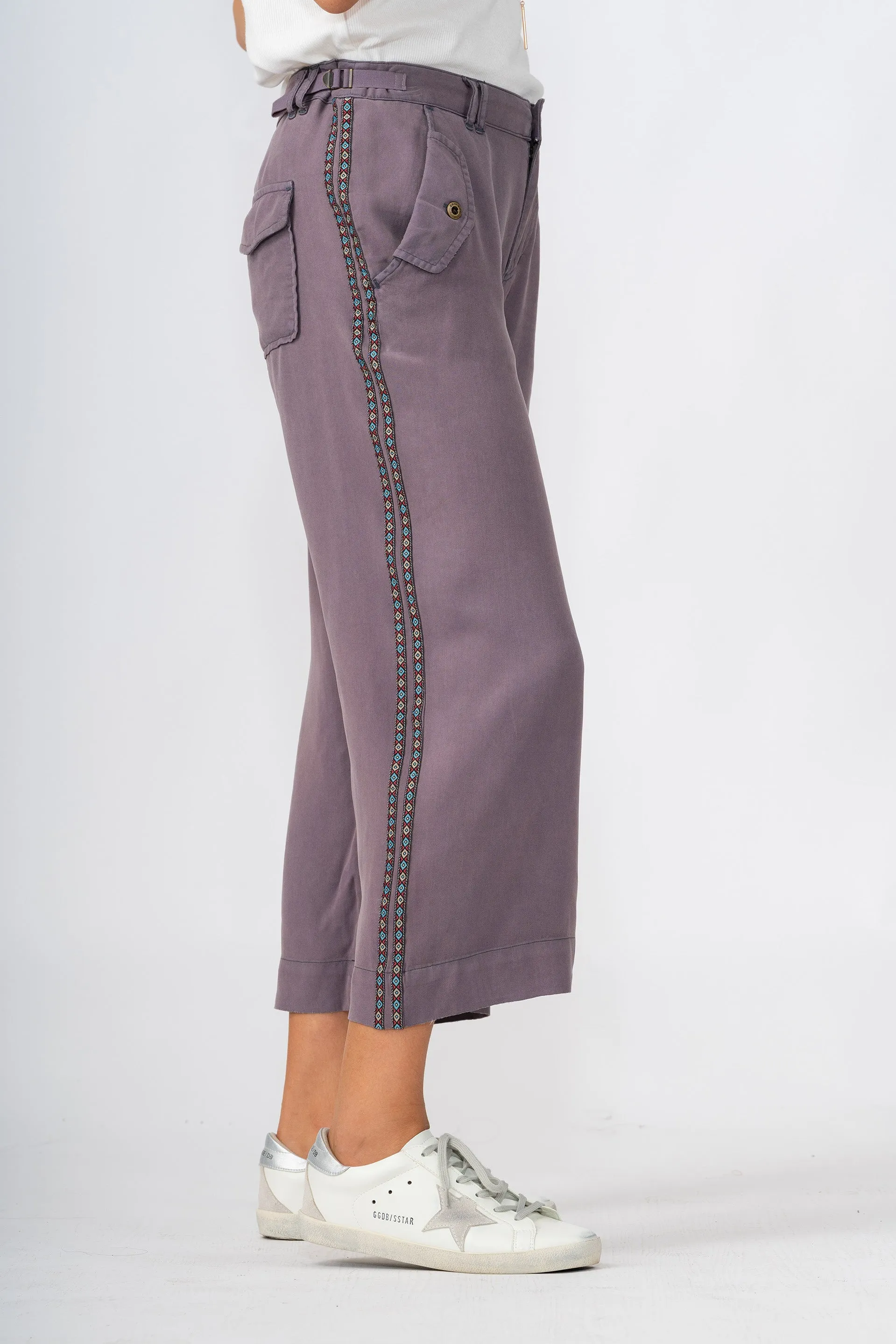 Tencel wide leg pants with side tapes in Violet