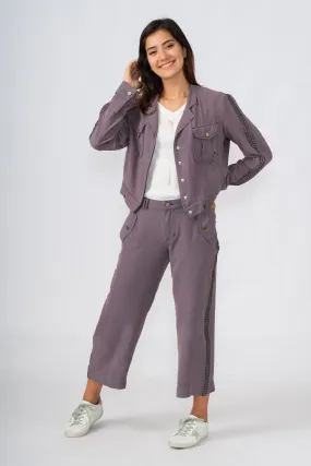 Tencel wide leg pants with side tapes in Violet