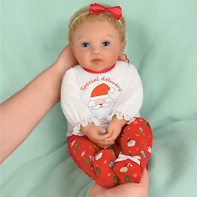 The Ashton - Drake Galleries Mommy's Girl Holiday Edition Baby Doll With 2 Outfits Lifelike & Poseable RealTouch® Vinyl Skin, Hand Rooted Hair & Cuddly Beanbag Body Girl Doll by Ping Lau 17-inches