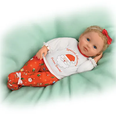 The Ashton - Drake Galleries Mommy's Girl Holiday Edition Baby Doll With 2 Outfits Lifelike & Poseable RealTouch® Vinyl Skin, Hand Rooted Hair & Cuddly Beanbag Body Girl Doll by Ping Lau 17-inches